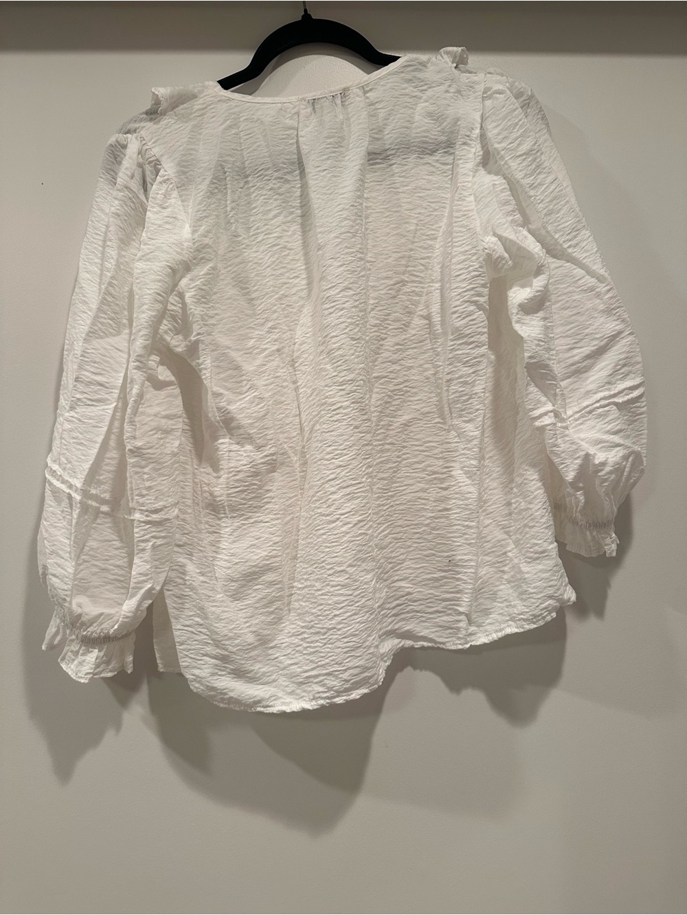White Ruffled Button-Front Women's Blouse - Picture 4 of 4